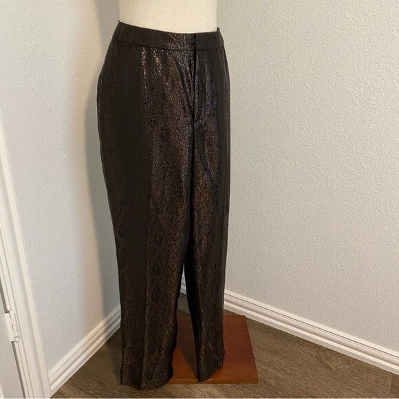 Linda Allard Ellen Tracy Croc Look Straight Leg Metallic Pants Pockets 10P - Picture 3 of 10